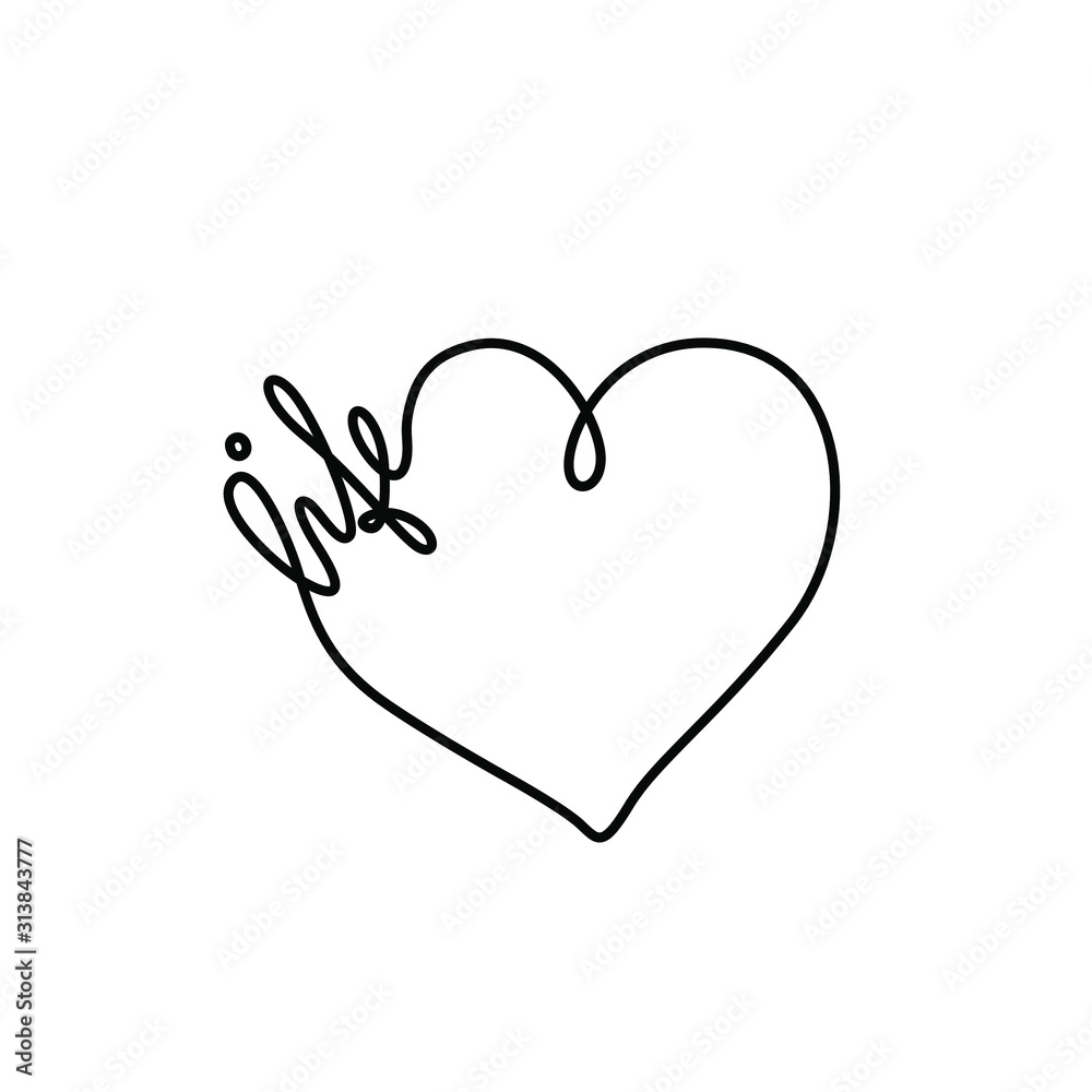 Tattoo in the shape of a heart and word life, inspirational lettering, print for clothes and logo design, t-shirt, emblem or logo design, continuous line drawing. Isolated vector Tattoo in the shape of a heart and word life, inspirational lettering, print for clothes and logo design, t-shirt, emblem or logo design, continuous line drawing. Isolated vector