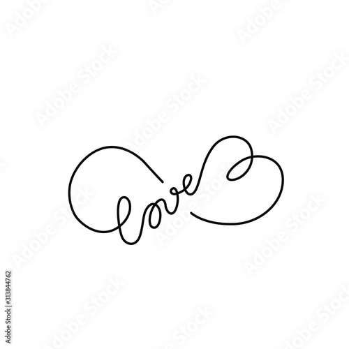 Infinity love symbols tattoo, love you. Hand written calligraphy lettering text for invitation and greeting card for Valentines Day, print, t-shirt, emblem or logo design, continuous line drawing.