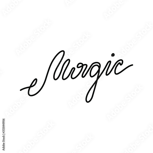 Magic lettering, continuous line drawing, hand lettering small tattoo, print for clothes, t-shirt, emblem or logo design, one single line on a white background. Isolated vector illustration.