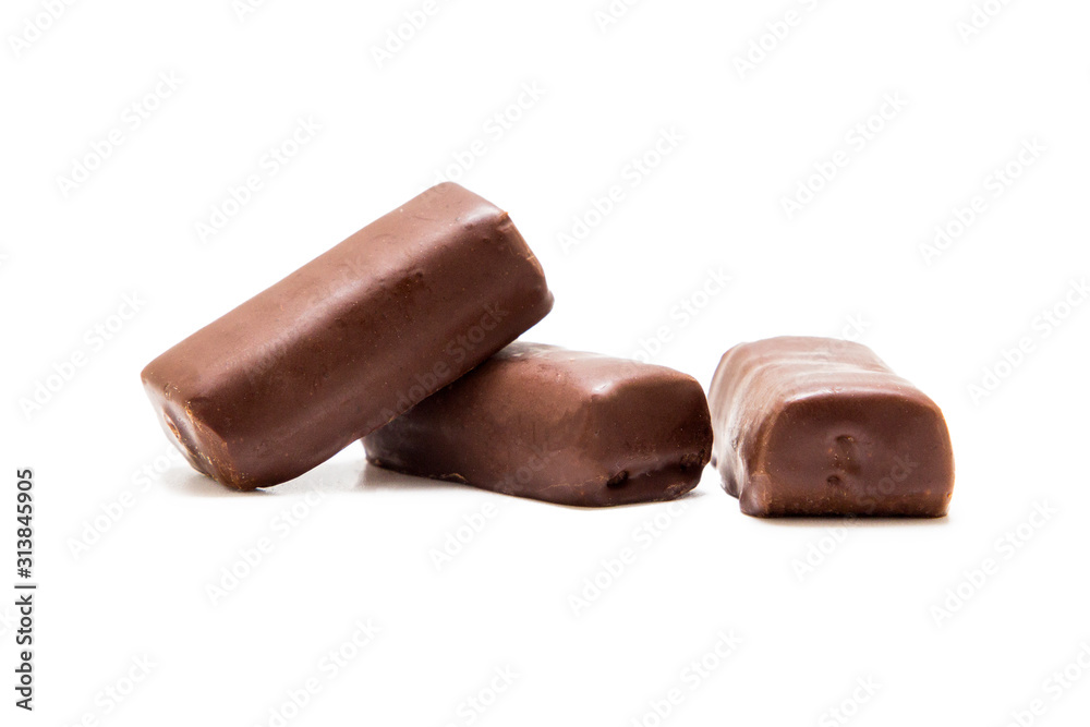 Chocolate candies with fillings isolated on a white background Chocolate candies with fillings isolated on a white background
