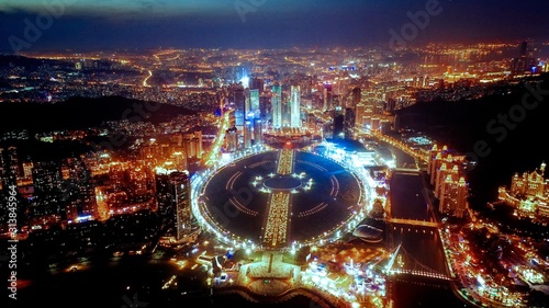 Canvas Print Aerial photo of night view of Xinghai Square, Dalian, China