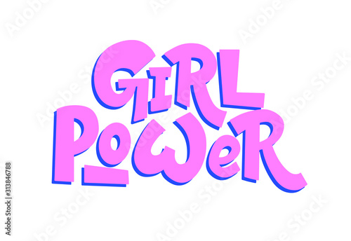 Vector illustration in simple style with handwritten inscription lettering phrase girl power with vivid font, feminism quote and woman motivational slogan
