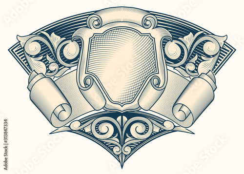 Decorative monochrome vintage ornate emblem