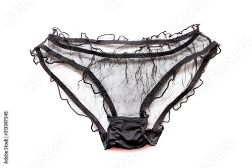 Black lace panties isolated on white background