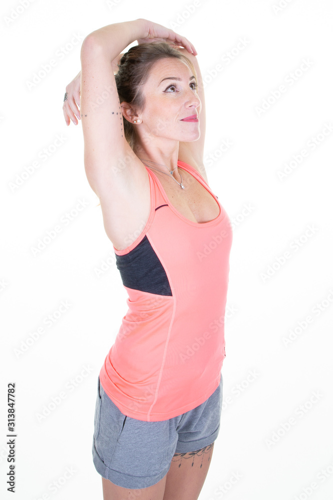 sporty slim woman with perfect body arms extended up sporty slim woman with perfect body arms extended up