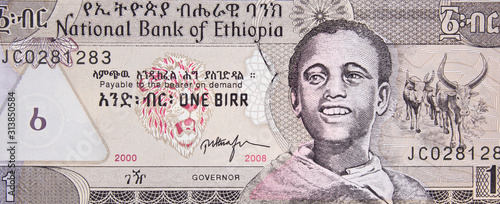 Ethiopia 1 birr banknote. Ethiopian currency, money, economy, trade, market. photo