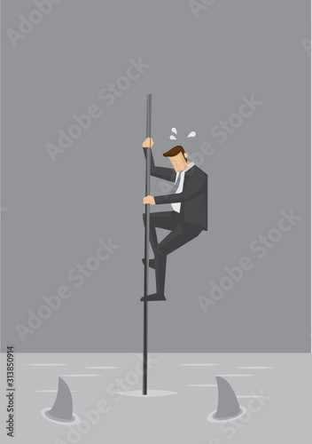 Businessman in Precarious Position Vector Illustration