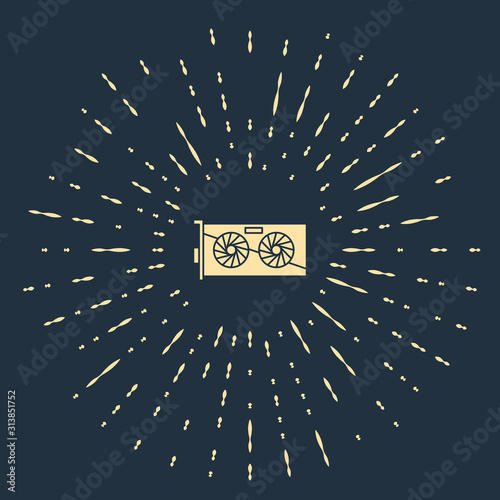 Beige Video graphic card icon isolated on blue background. Abstract circle random dots. Vector Illustration