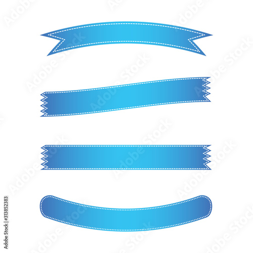 set of blue ribbon banner icon