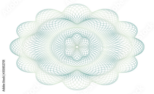 Guilloche ornament. Vector rosette for certificate, diploma, graduation, stocks, business, award, coupon, banknote and banner. Rosette linear watermark for documentation.