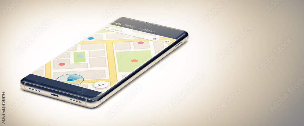 GPS Navigation Concept. Gps Tracking Map. Track Navigation on Street Maps, Navigate Mapping Technology. A Single Mobile Phone or Smartphone on White Surface. Close Up View. 3D Render. GPS Navigation Concept. Gps Tracking Map. Track Navigation on Street Maps, Navigate Mapping Technology. A Single Mobile Phone or Smartphone on White Surface. Close Up View. 3D Render.