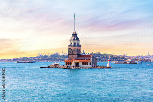 Maiden's Tower at sunrise, the Bosphorus straight, Istanbul, Turkey
