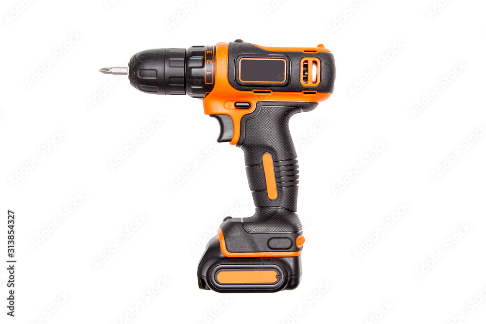 Cordless drill screwdriver isolated on white background