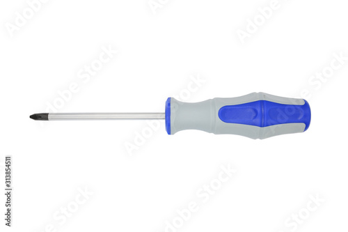 Home tool phillips type screwdriver with two component handle isolated on white background