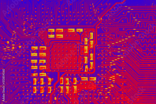 Infrared image of the computer's CPU. Thermal imaging examination