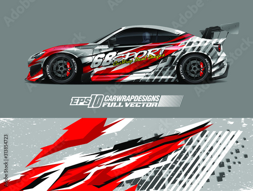  Racing car wrap design vector. Graphic abstract stripe racing background kit designs for wrap vehicle, race car, rally, adventure and livery. Full vector eps 10