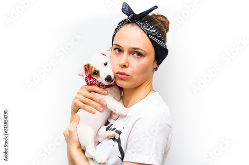 Jack Russell Terrier puppy on white background