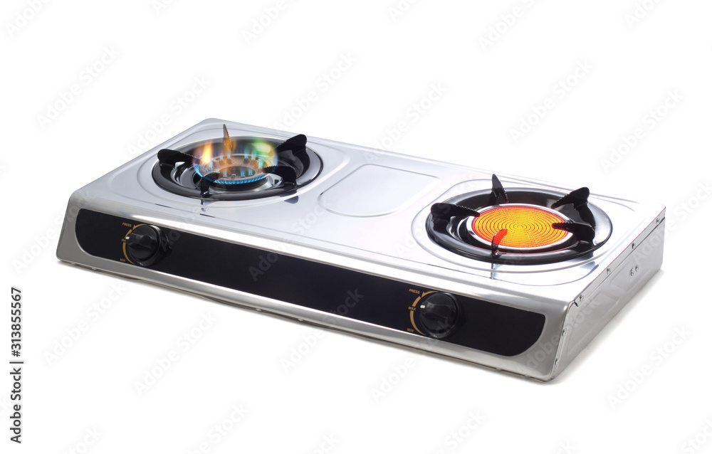 Fototapeta premium colorful flame burning of gas stove burners isolated