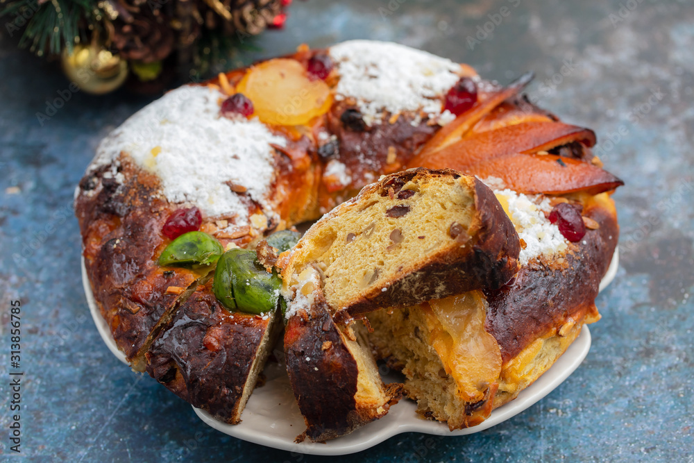 Typical Portuguese Fruit Cake Bolo Rainha on Paper Stock Photo - Image of  delicious, dish: 209172262