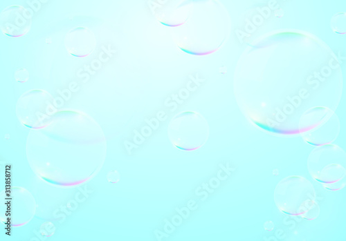 Bubbles on Blue Background . Circle and Liquid , Clear Soapy Shiny , Vector Illustration