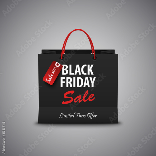 Black friday sale with dark shopping paper bag template