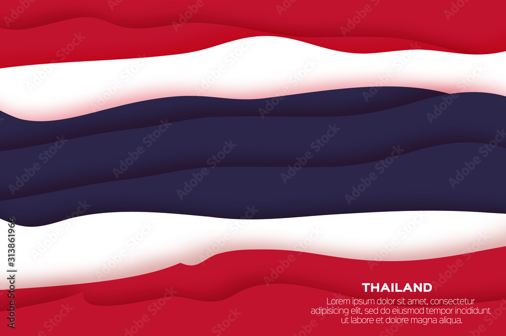 Flag of Thailand in official colors in paper cut style.