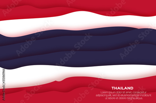 Flag of Thailand in official colors in paper cut style.