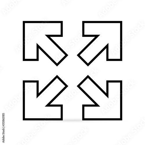 Outline arrow isolated on white. Extend icon. Resize sign. Diagonal. Enlarge art line symbol. Sketch vector stock illustration