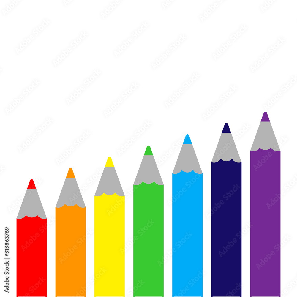 Pencil icon set isolated on white. Colored school symbol. Vector stock illustration Pencil icon set isolated on white. Colored school symbol. Vector stock illustration
