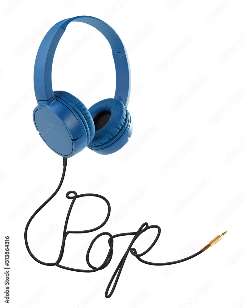 Headphones with pop cable on white Headphones with pop cable on white