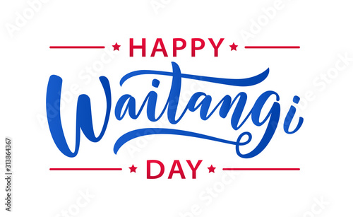 Waitangi day. 6 february New Zealand. Hand lettering design for Waitangi day. Vector illustration Hand drawn text for New Zealand holiday. Script. Calligraphic design for print card, banner, poster. photo