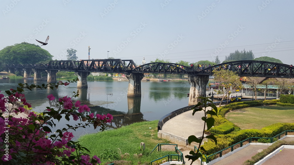 Bridge river and water, architecture with sky city, beautiful landscape