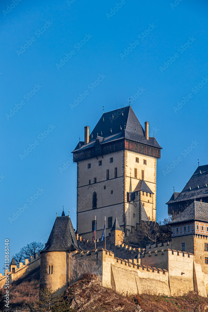 Fototapeta premium Beautiful Karlstejn Castle from far