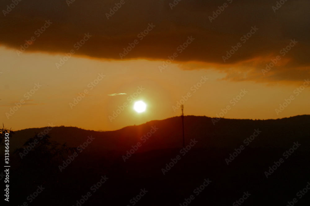 Sunset sky sun and sunrise with landscape beutiful nature background