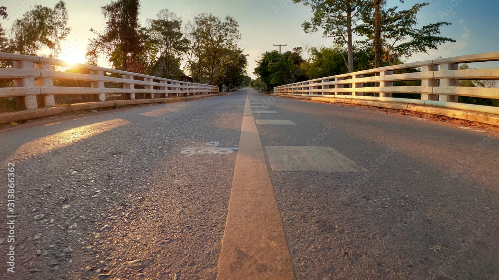 Fototapeta premium Roads and bridges in the countryside at sunset