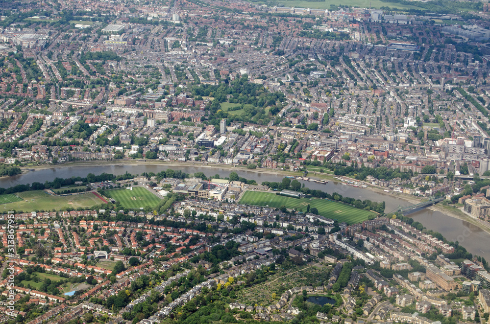 River Thames at Barnes - Aerial View, London