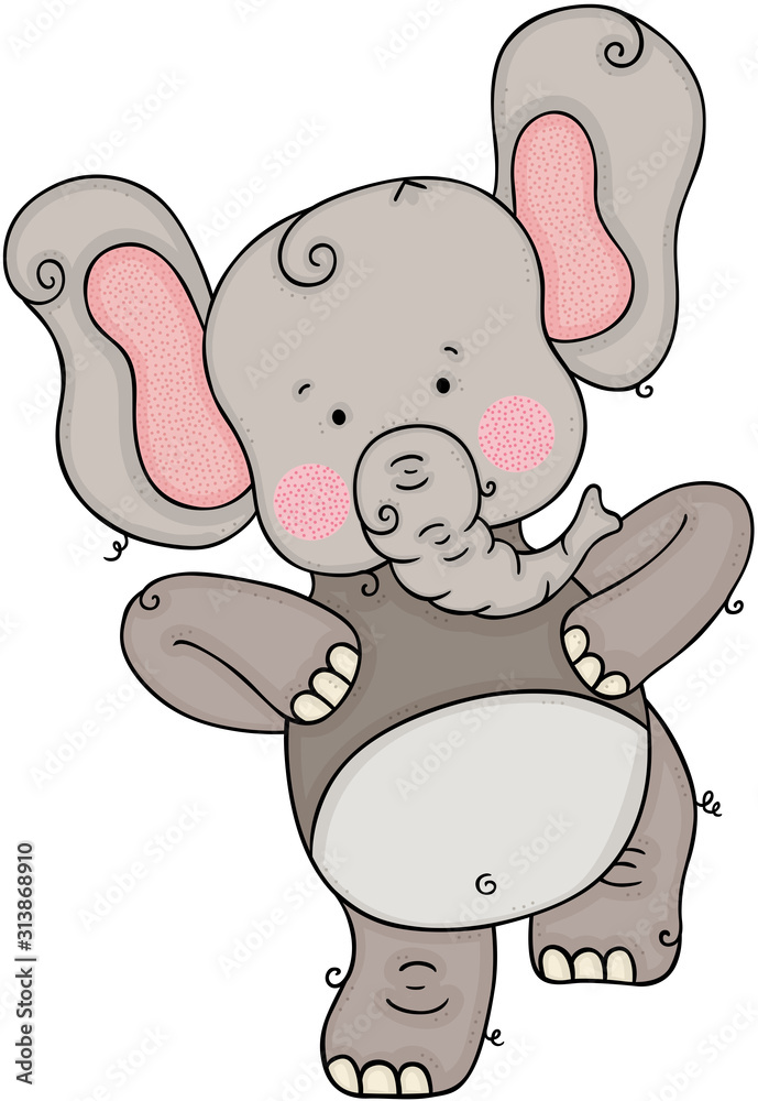 Fototapeta premium Cute little gray elephant dancing