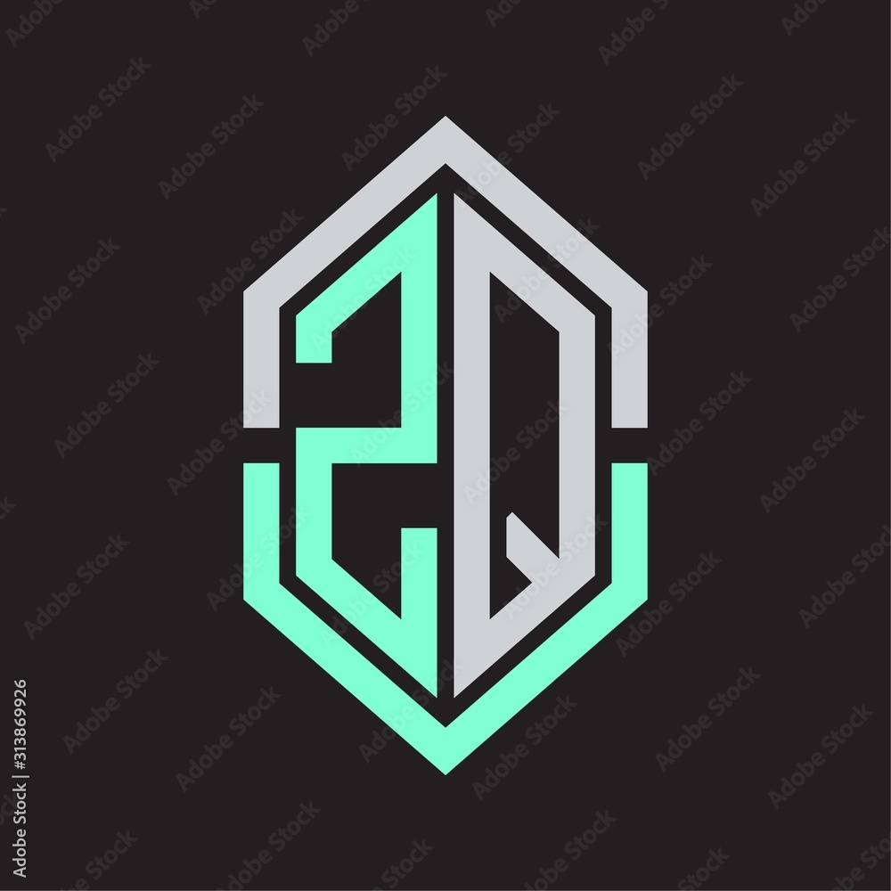 ZQ Logo monogram with hexagon shape and outline slice style ZQ Logo monogram with hexagon shape and outline slice style