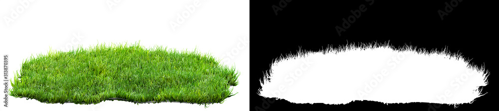 green grass turf isolated on white background with alpha mask for easy isolation 3D illustration