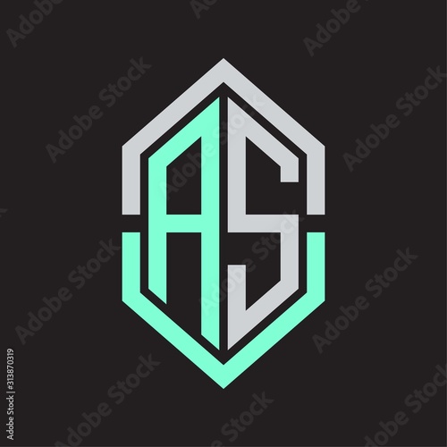 AS Logo monogram with hexagon shape and outline slice style