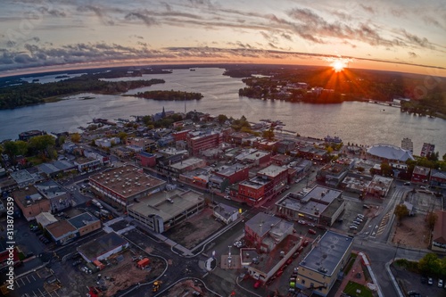 Aerial View of Kenora, Ontario at sunset in summer photo