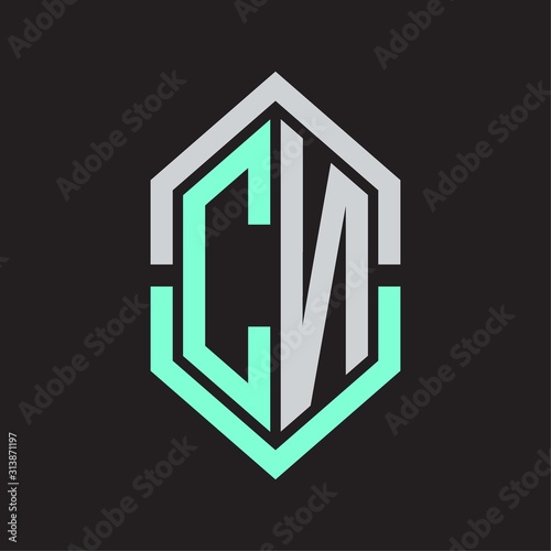 CN Logo monogram with hexagon shape and outline slice style