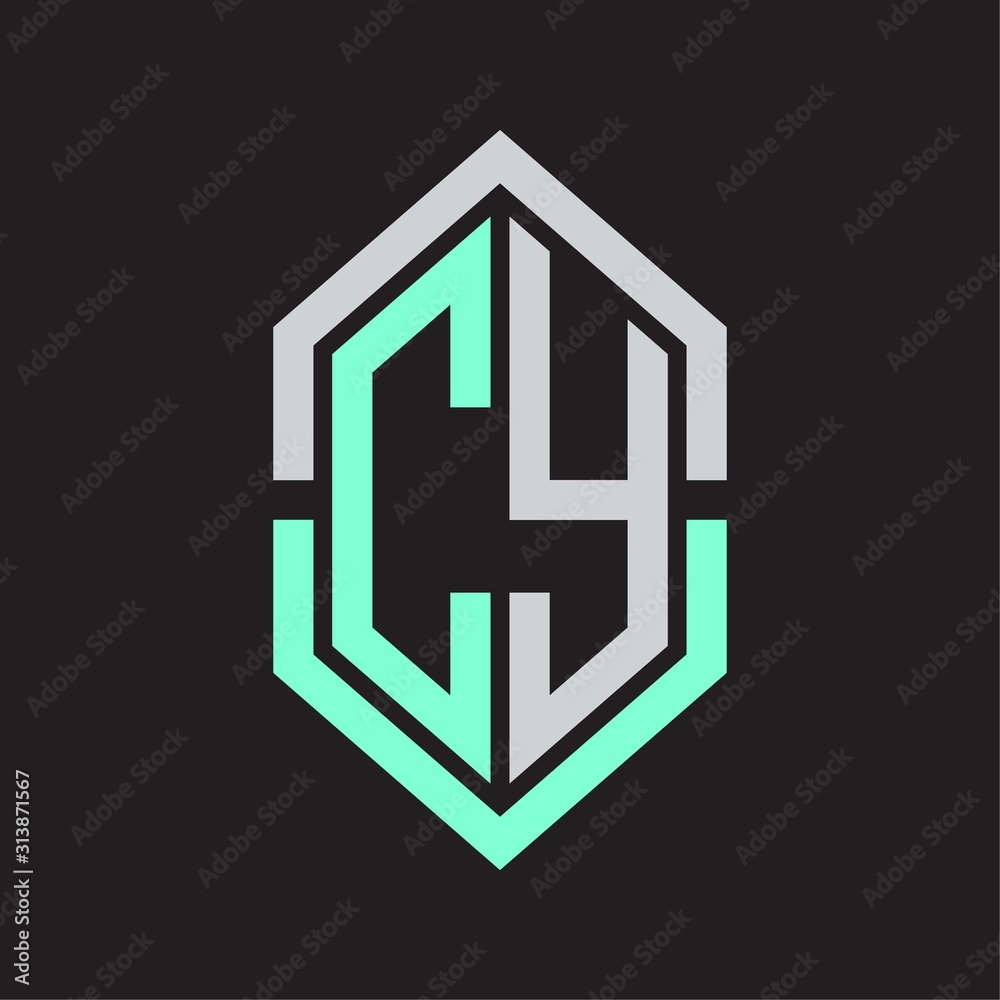 CY Logo monogram with hexagon shape and outline slice style