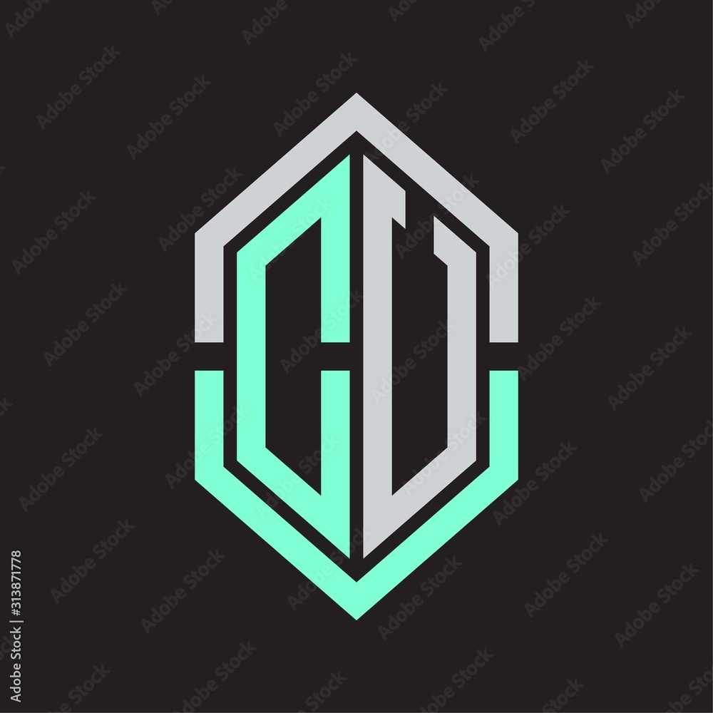 DU Logo monogram with hexagon shape and outline slice style DU Logo monogram with hexagon shape and outline slice style