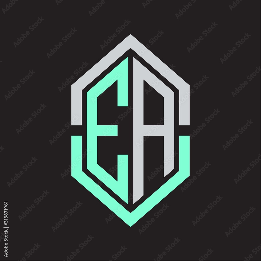 EA Logo monogram with hexagon shape and outline slice style EA Logo monogram with hexagon shape and outline slice style