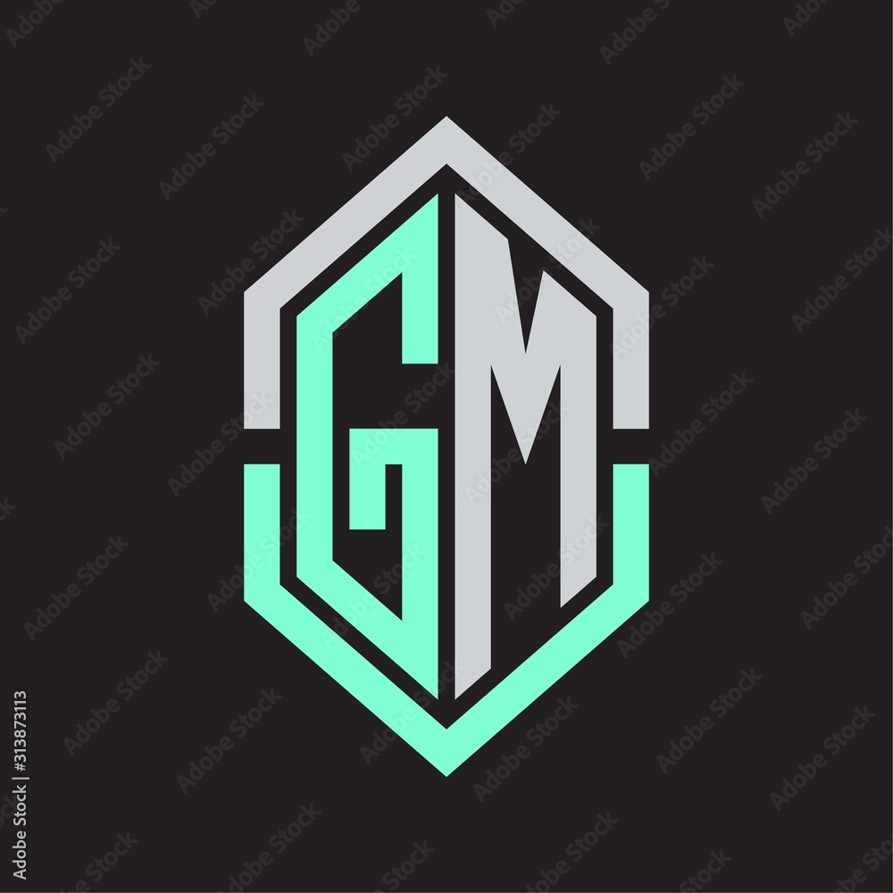 GM Logo monogram with hexagon shape and outline slice style GM Logo monogram with hexagon shape and outline slice style