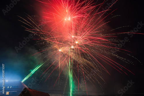 Fireworks over the snowy ro...