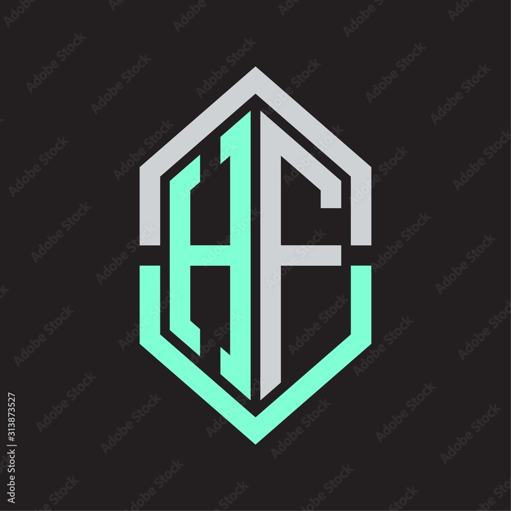HF Logo monogram with hexagon shape and outline slice style