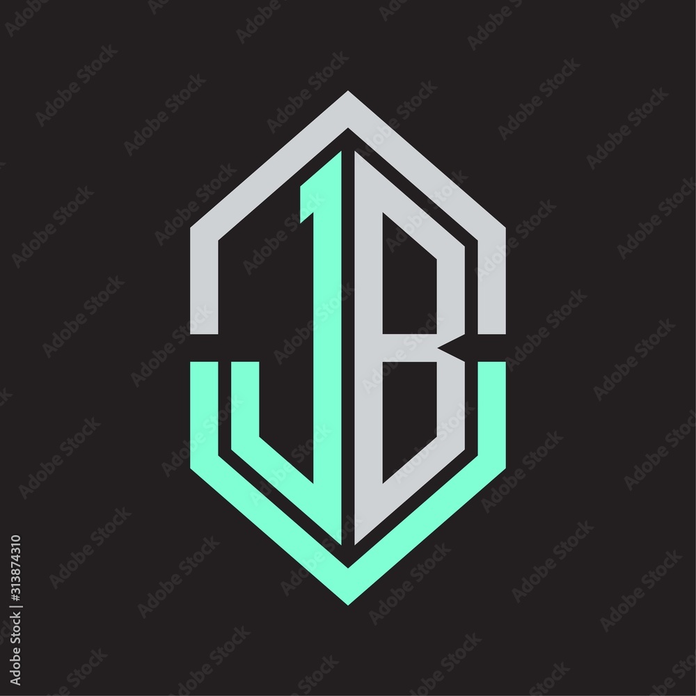 JB Logo monogram with hexagon shape and outline slice style JB Logo monogram with hexagon shape and outline slice style
