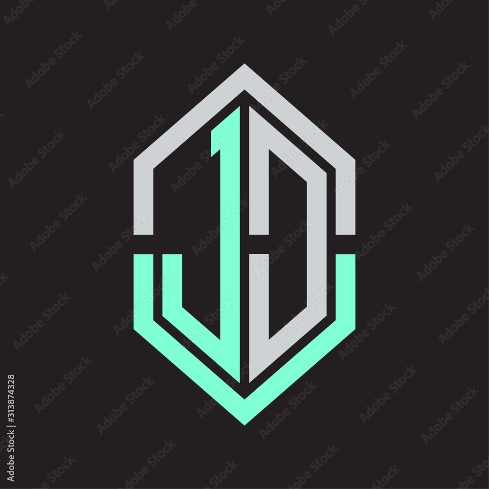 JD Logo monogram with hexagon shape and outline slice style JD Logo monogram with hexagon shape and outline slice style